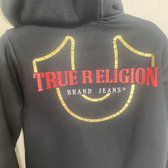 True Religion Hoodie Jacket Youth L 14-16 Black Sherpa Lined Zip-Up - Picture 5 of 11